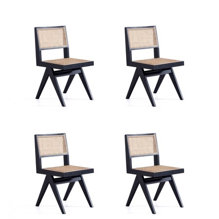 Manhattan Comfort Hamlet Dining Chair in Black and Natural Cane, Set of 4 2-DCCA03-BK